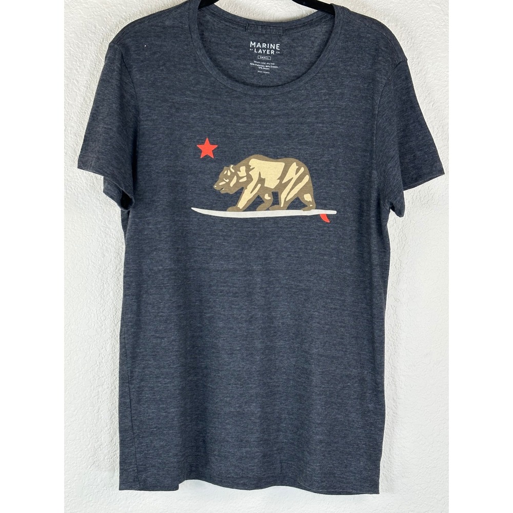 Marine Layer California Bear Graphic Tee Small Gray Soft Crewneck West Coast